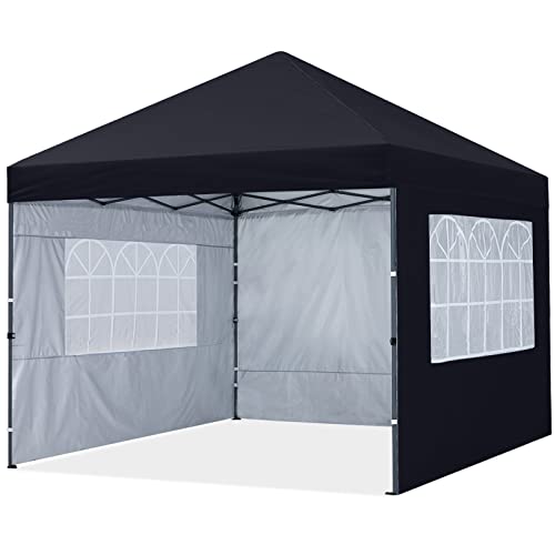 MASTERCANOPY Pop up Pavillon Faltpavillon Festzelt Partyzelt mit 4 Kirchenfenster-Seitenwänden/Seitenteilen für Markt, Garten, Hof, 3 x 3 m, Schwarz von MasterCanopy