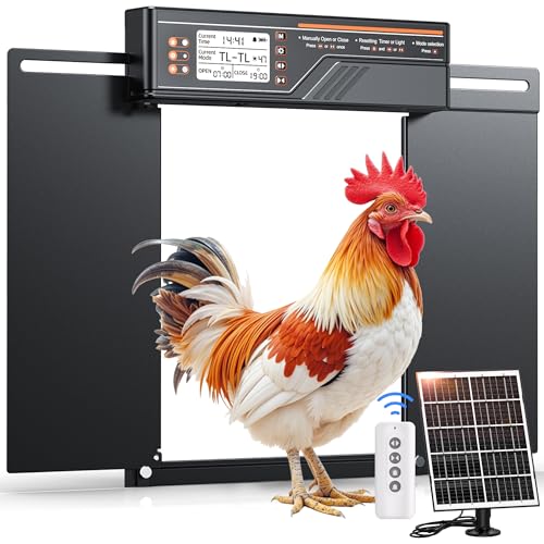 MASTERFUN Größe Automatische Hühnerklappe Solar, Seitlich Öffnende Doppelschiebetür, Elektrische Hühnerklappe Automatisch Hühnertür mit Timer, Lichtsensor, Fernbedienung, Intelligenter Einklemmschutz von MASTERFUN