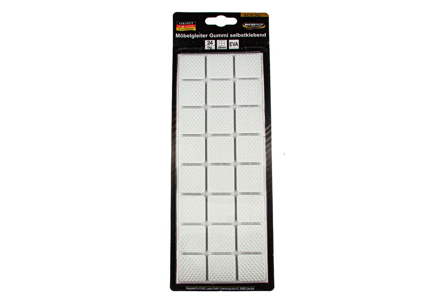 MASTERPROOF PROFESIONAL Filzgleiter Möbelgleiter 28 x 28 mm, Gummi, weiß, selbstklebend 24 Stück von MASTERPROOF PROFESIONAL