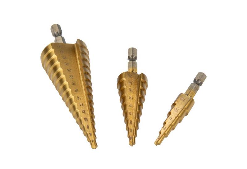 MASTERPROOF PROFESIONAL Werkzeugset HSS - Stufenbohrer Satz 3-teilig, Ø 4 mm bis 32 mm, in Metallbox von MASTERPROOF PROFESIONAL