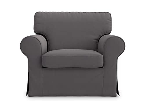 MASTERS OF COVERS Sesselbezug kompatibel mit IKEA Ektorp Sessel, Ersatzbezug, handgefertigt, 100% Baumwolle 104 cm x 88 cm x 88 cm (Baumwolle, Dunkelgrau) von MASTERS OF COVERS