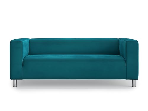 MASTERS OF COVERS Ersatzsofabezug für IKEA Klippan 2-Sitzer, Sofaüberwurf, Klippan Sofabezug, Überwurf Sofa, Samt Couchbezug für Klippan, 180 cm x 85 cm x 58 cm (Velvet, Türkisblau) von MASTERS OF COVERS