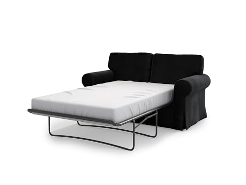 MASTERS OF COVERS Schlafsofabezug Kompatibel mit IKEA Ektorp 2-Sitzer-Schlafsofa, Ersatzbezug, Handgefertigt 197 x 90 x 88 cm (Samt, Schwarz) von MASTERS OF COVERS