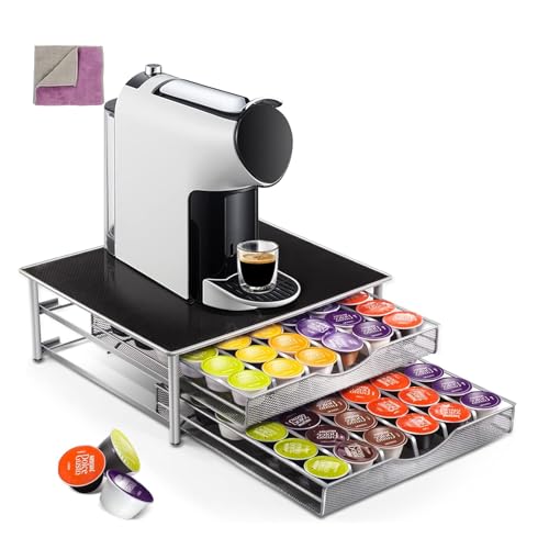 MASTERTOP Kaffee Kapselhalter für 72 Dolce Gusto Kapseln, 2-Tier Kapsel Aufbewahrung mit Doppelseitiges Tuch, Rutschfeste Aufbewahrungsbox Schublade Kapselspender für Dolce Kapseln von MASTERTOP