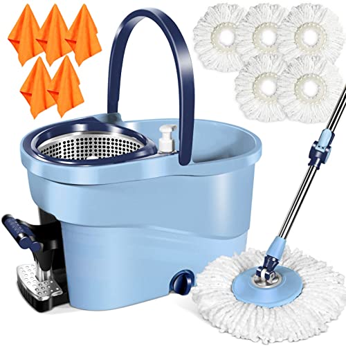 MASTERTOP Wischmopp Set mit Eimer,145cm Bodenwischer mit Edelstahl Teleskopstiel und 5 Mikrofaser Wischpads,Profi Wischmop Set Putzeimer mit Auswringfunktion und Presse für Bodenreinigung-Blau MASTERTOP Wischmopp Set mit Eimer,145cm Bodenwischer mit Edelstahl Teleskopstiel und 5 Mikrofaser Wischpads,Profi Wischmop Set Putzeimer mit Auswringfunktion und Presse für Bodenreinigung-Blau von MASTERTOP