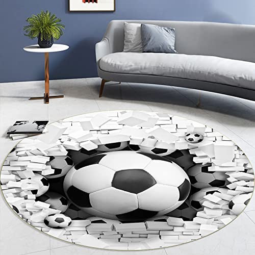 MASTPOINT Geometrische gebrochene Wand Fußball 3D runder Teppich Junge Mädchen Schlafzimmer Teppich Computer Drehstuhl Bodenmatte von MASTPOINT