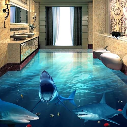 MASTPOINT PVC Selbstklebende Boden Tapete blau Unterwasser Hai 3D Fliese Wandbild Wohnzimmer Bad wasserdicht Aufkleber von MASTPOINT