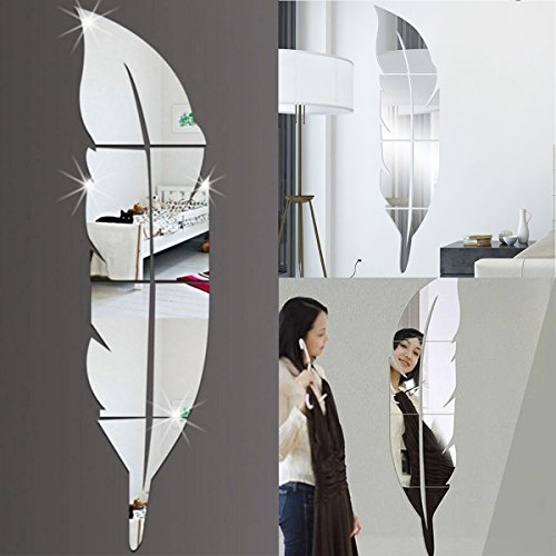 MASUNN 3D-Spiegel-Vinyl-Wandaufkleber mit Federn zum Selbermachen von Raumkunst, abnehmbares Wandpapier von MASUNN