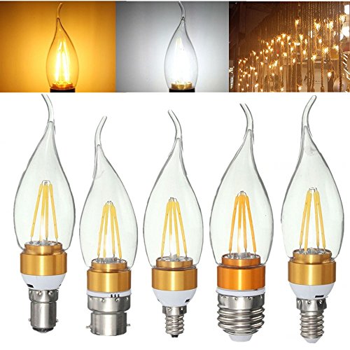 MASUNN E27 E14 E12 B22 B15 4W Glod Ziehen Schwanz Glühlampe Kerze Glühbirne Nicht Dimmbar 110V-E12 - Reines weiß von MASUNN