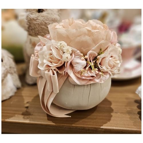 MATA Creazioni Pouf Mignon in Cotone Con ortensie artigianale, Made in Italy D10.5xH13 cm 5 varianti (1pz) ROSA/Avorio von MATA CREAZIONI