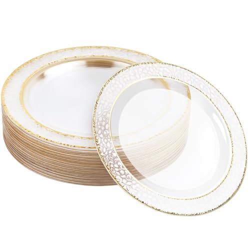 MATANA 100 Premium Transparente Plastikteller mit Goldrand, 26cm - Mehrweg Kunststoffteller, Partyteller Gold für Hochzeiten, Geburtstage, Partys - Elegantes & Stabiles Partygeschirr von MATANA