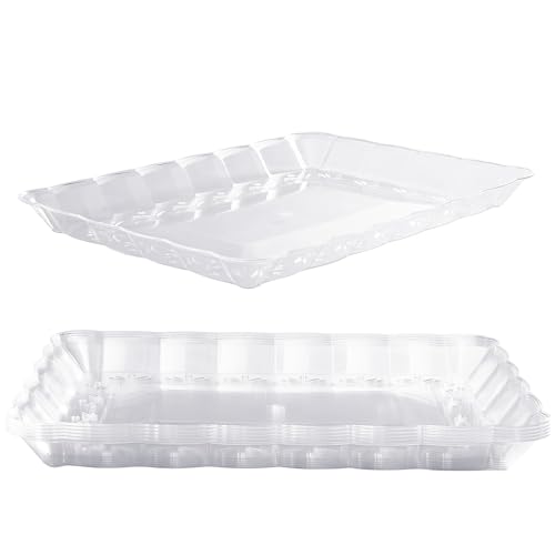 MATANA 12 Plastik Servierplatten für Vorspeisen & Fingerfood - Catering, Buffets, Geburtstage, Hochzeiten, Weihnachten& Partys - Transparent, 32x24cm - Stabil & Mehrweg von MATANA