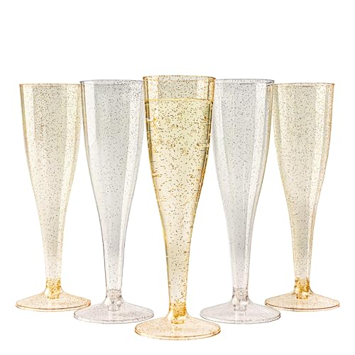 MATANA 120 Premium Elegante Sektgläser aus Plastik mit Silber- & Goldglitter, 133ml - Mehrweg Sektflöten Kunststoff, Champagner Gläser, Proseccogläser für Hochzeiten, Geburtstage & Partys von MATANA