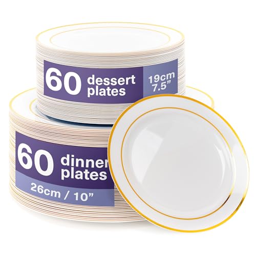 MATANA 120 Premium Weiße Plastikteller mit Goldrand, 2 Größen - Unzerbrechliche & Mehrweg Kunststoffteller, Partyteller für Hochzeiten, Geburtstage, Partys - Elegantes & Stabiles Partygeschirr von MATANA