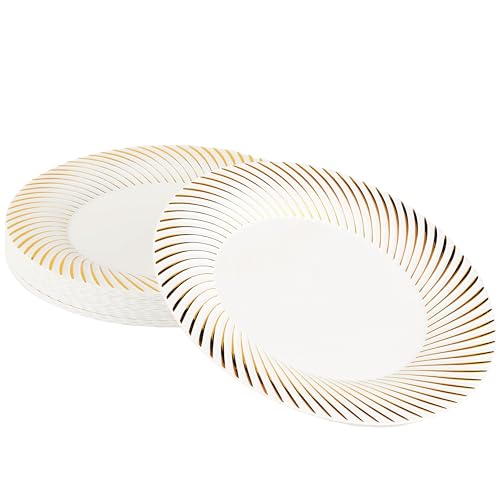 MATANA 20 Weiße Plastikteller mit Goldrand, 25cm - Mehrweg Kunststoffteller, Partyteller Gold für Hochzeiten, Geburtstage, Partys - Elegantes & Stabiles Partygeschirr von MATANA