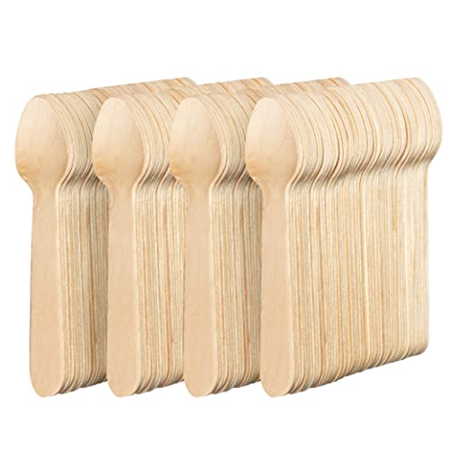 MATANA 200 Holzteelöffel (14cm) für Desserts, Kindergeburtstag, Picknick, Basteln - Kompostierbar, Einwegbesteck, Umweltfreundlich, Biologisch Abbauba von MATANA