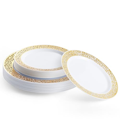 MATANA 40 Premium Weiße Plastikteller mit Goldrand, 2 Größen - Mehrweg Kunststoffteller, Partyteller für Hochzeiten, Geburtstage, Partys - Elegantes & Stabiles Partygeschirr von MATANA