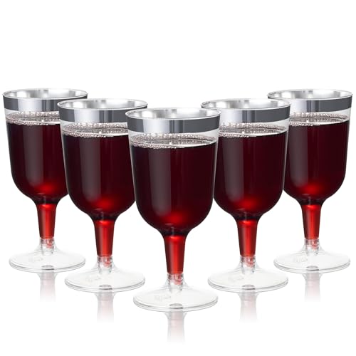 MATANA 48 Premium Elegante Plastik Weingläser mit Silberrand, 180ml - Mehrweg Cocktailgläser, Gold Weingläser aus Kunststoff, Weinbecher für Hochzeiten, Geburtstage & Partys von MATANA