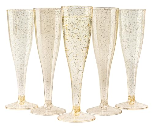 MATANA 48 Premium Sektgläser Plastik mit Goldglitter, 133ml - Sektgläser Kunststoff, Sektflöten, Champagner Gläser, Cocktailgläser, Weingläser für Hochzeiten, Partys - Stabil & Mehrweg von MATANA