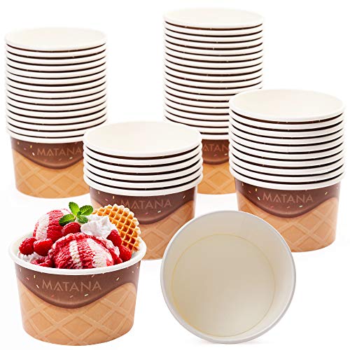 MATANA 50 Eisbecher aus Pappe für Partys & Kindergeburtstags (240ml) - Eiswaffel Design - Waffelbecher, Eisschalen, Dessertschalen Einweg, Eisbecher Waffel, Eis Pappbecher von MATANA