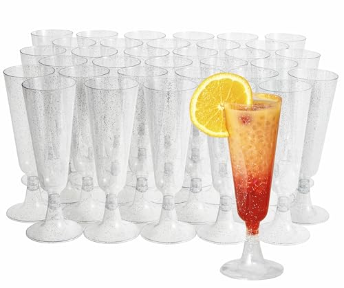 MATANA 50 Premium Elegante Sektgläser aus Kunststoff mit Silberglitter, 150ml - Plastik Champagnergläser, Sektflöten, Proseccogläser für Hochzeiten, Geburtstage, Partys - Stabil & Mehrweg von MATANA