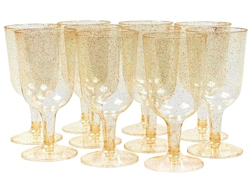 MATANA 50 Premium Elegante Plastik Weingläser mit Goldglitter, 170ml - Mehrweg Cocktailgläser, Gold Weingläser aus Kunststoff, Weinbecher für Hochzeiten, Geburtstage & Partys von MATANA