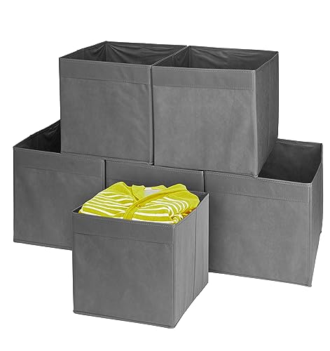 MATANA 6er-Set Faltbare Stoff-Aufbewahrungsboxen 33x33x37cm - Vielseitige Organizer für Kleidung, Spielzeug & Wohnaccessoires - Grau von MATANA