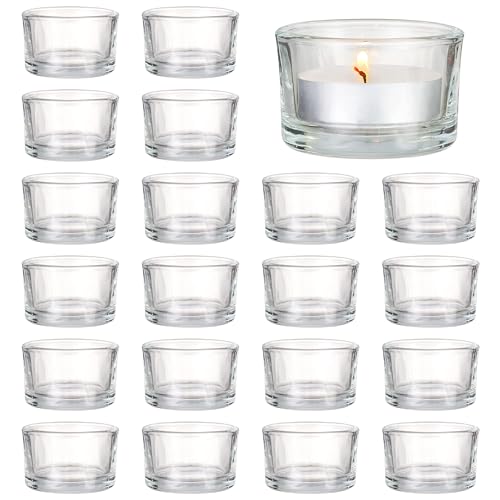 MATANA – Elegante Teelichthalter aus klarem Glas für romantische Abendessen, Verlobung, Hochzeit, Jahrestag, Zuhause, Spa, Party-Dekorationen, 5 x 3 cm Teelichtgläser (48er Pack) von MATANA