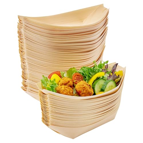 MATANA Schiffchen Snackschalen, 21x11cm - Bambus Schalen, Einwegschalen, Pommesschalen - Stabil, Umweltfreundlich & Biologisch Abbaubar - Hochzeiten, Geburtstage, Grillpartys (300er Pack) von MATANA