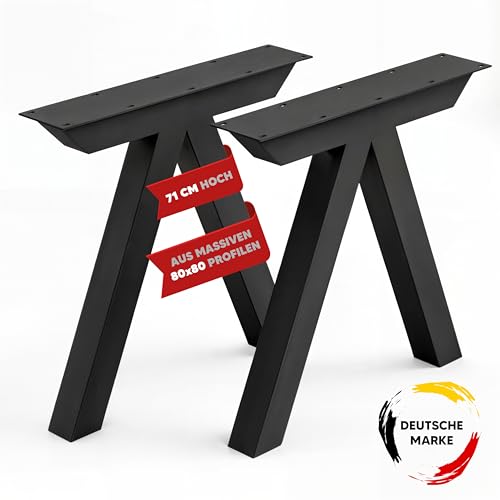 MATERIUM® 2X Tischbeine Metall Schwarz A-Form - EXTRA stabil aus 80x80mm Profilen - Tischgestell, Tischkufen, Tischfüße 71x72 cm - für Esstisch oder Schreibtisch - 2 Stück (Schwarz) von MATERIUM