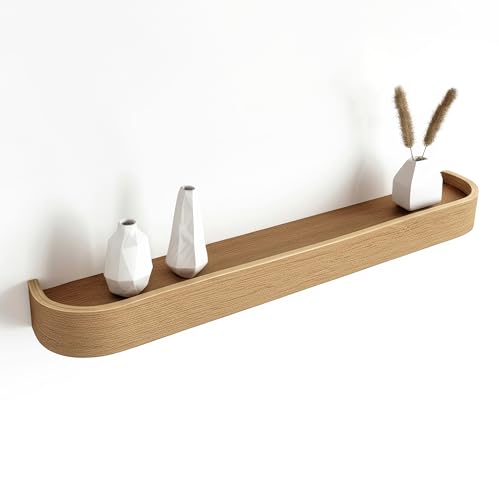 MATERIUM® ARC Wandregal Holz – Schwebendes Holzregal mit Echtholz-Furnier – Minimalistisch & funktional – 58 cm Hängeregal, Ablage für Wohnzimmer, Flur, Küche & Bad (Eiche) von MATERIUM
