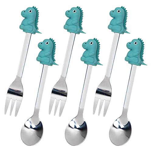 Vorspeisenlöffel und Gabeln, 6 Stück Cocktail Löffel und Gabeln, Dinosaurier, Edelstahl und Silikon Kleine Löffel und Gabeln für Obst, Käse, Vorspeisen Vorspeisenlöffel und Gabeln, 6 Stück Cocktail Löffel und Gabeln, Dinosaurier, Edelstahl und Silikon Kleine Löffel und Gabeln für Obst, Käse, Vorspeisen von MATICAN