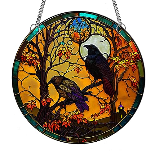 MATIHAY Acryl-Fensteraufhängung – Schwarze Katze Buntglasfenster zum Aufhängen, Katzen-Sonnenfänger für Katzenliebhaber, schwarze Katze/Krähe, Halloween, Herbst, Weihnachtsdekoration für Zuhause, Café von MATIHAY