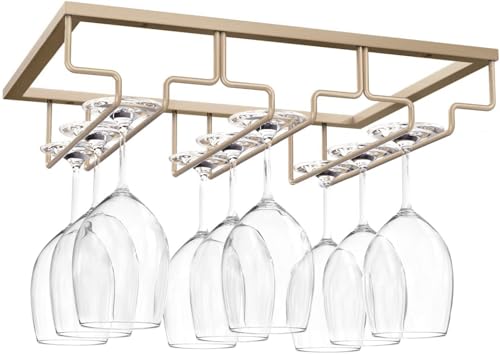 Weinglasregal – Unterschrank Stielgläser Weinglashalter – Weingläser Aufbewahrung Aufhänger Metall Organizer für Schrank Küche Bar (Champagner Gold, 3 Reihen, 1 Stück) von MATILODI