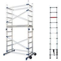 Alu Gelenkgerüst, HxBxT 310x155x112cm klappbar, auch als Arbeitsplattform, Leiter, Stehleitern verwendbar, 2 Rollen, max. Arbeitshöhe 3,78m, TÜV GS von MATISÈRE