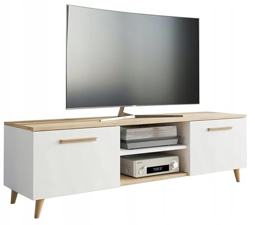 MATKAM Bergen TV Lowboard skandinavisch TV Unterteil Fernsehtisch, H46 x B120 x T40 cm (Weiß-Artisan Eiche) von MATKAM