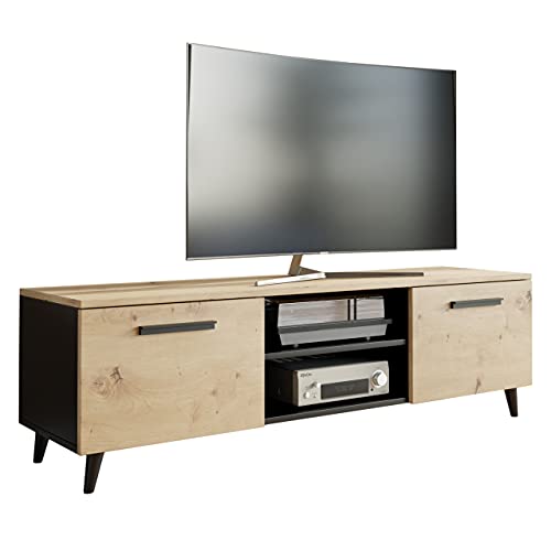 MATKAM Bergen TV Lowboard skandinavisch TV Unterteil Fernsehtisch, H47 x B150 x T40 cm (Artisan Eiche-Schwarz) von MATKAM