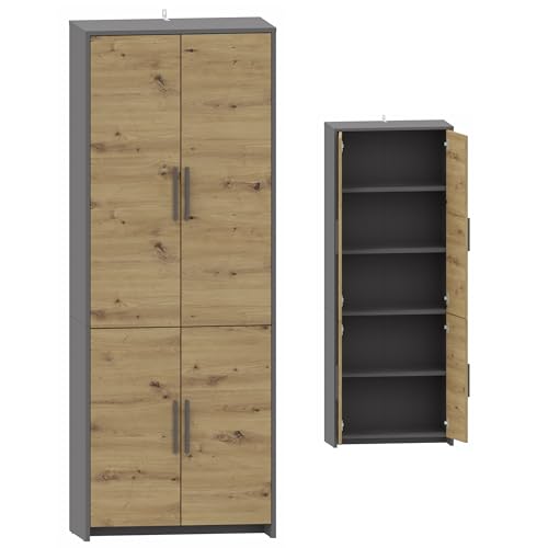 MATKAM Bücherregal ALTIVO REG 70 4D, H183,5 x B36 x T35,9 cm, mit 4 Türen, modernes Design für jedes Raum (Anthrazit Grau-Artisan Eiche) von MATKAM