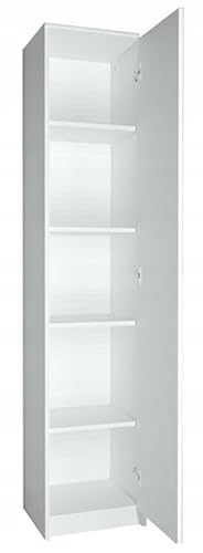 MATKAM Bücherregal Regal R8, B/H/T 39x180x35cm mit Türen, ideal für Büro, Diele Wohnzimmer, Jugend- oder Kinderzimmer, mit verstellbaren Regalböden und satinierte Griffe (Weiß) von MATKAM