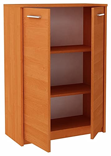 MATKAM Bürokommode 2D2P 2-türig, H/B/T 108 x 77 x 35 cm, mit Zwei Innenregalen (Abstand 31,7 cm, passend für einen Standard-Ordner), Griffe in Metall-Optik. Scharniere aus Metall (Erle) von MATKAM