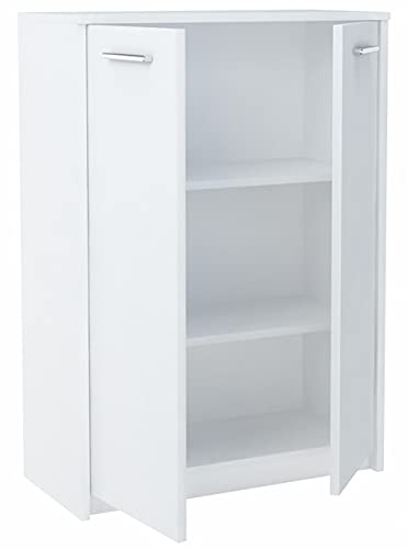 MATKAM Bürokommode 2D2P 2-türig, H/B/T 108 x 77 x 35 cm, mit Zwei Innenregalen (Abstand 31,7 cm, passend für einen Standard-Ordner), Griffe in Metall-Optik. Scharniere aus Metall (Weiß) von MATKAM