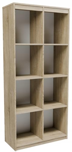 MATKAM Büroregal R808PSON, H180 x B80 x T35 cm, Offener Schrank mit 8 Staufächern, Elegantes Design ideal für Ihr Büro oder Zuhause (Sonoma Eiche) von MATKAM