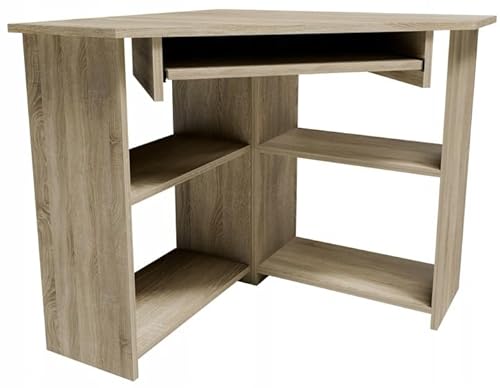 MATKAM Eckschreibtisch TED8080SON, H74 x B80 x T80 cm, mit Tastaturablage und Regalfächern, Ideal für Büro (Sonoma Eiche) von MATKAM