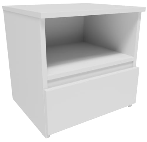 MATKAM Eleganter Nachttisch CL140BIA, H40 x B40 x T35 cm, stilvolles Design, einfache Montage (Weiß) von MATKAM