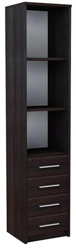 MATKAM Hochregal BODO R40O 4S, B40 x H182 x T35 cm, mit 4 Schubladen und 3 Bretter, Vielseitiges Design für Bücher und Ordner (Wenge) von MATKAM