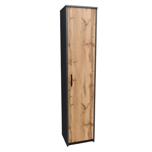 MATKAM Schmaler Schrank Schlafzimmer - Mehrzweckschrank B40 H182 T35cm - Regal Schmal mit Türen - Kleiderschrank mit 4 Bretter - Allzweckschrank für Schlafzimmer, Wohnzimmer, Büro - Anthrazit/Eiche von MATKAM