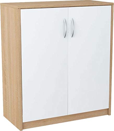 MATKAM Kommode 2-türig H B T 85 x 74 x 35 cm EIN Innenregal aus Holzwerkstoff Griffe in satinierter Metall-Optik Scharniere aus Metall (Korpus Sonoma Eiche – Front in weiß) von MATKAM