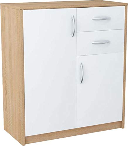 MATKAM Schlafzimmer Kommode mit Schubladen und Türen - Sideboard Wohnzimmer H:85xB:74xT:35 cm - Komode mit 2 Schubladen und 2 Türen - Komodenschrank für Schlafzimmer - Sonoma Eiche/Weiß von MATKAM