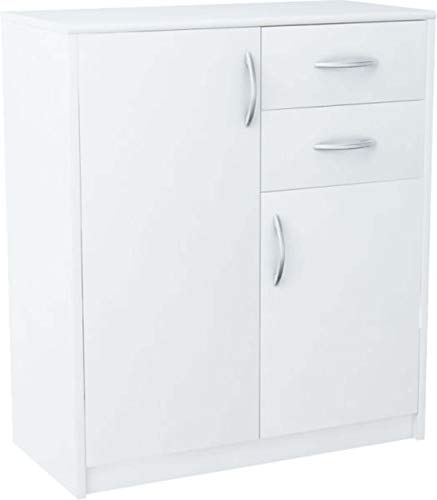 MATKAM Schlafzimmer Kommode mit Schubladen und Türen - Sideboard Wohnzimmer H:85xB:74xT:35 cm - Komode mit 2 Schubladen und 2 Türen - Komodenschrank für Schlafzimmer - Weiß von MATKAM