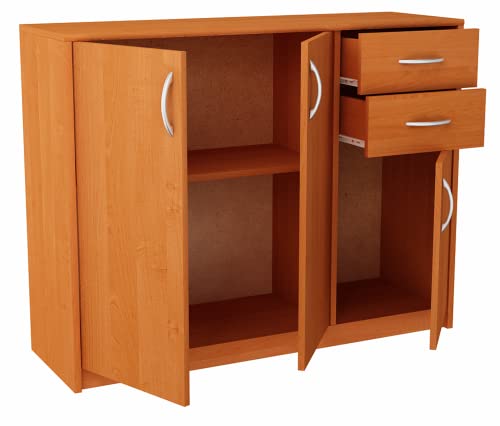 MATKAM Kommode 3D2S, B110 x H85 x T35 cm, Sideboard mit 2 Schubladen und 2 Fächer mit Türen, ideal für Büro, Diele, Wohnzimmer, Jugend- oder Kinderzimmer (Erle) von MATKAM